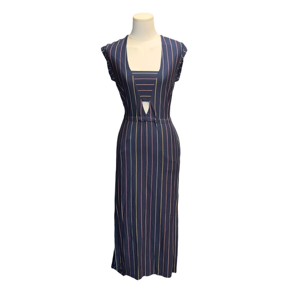 Marine Layer Midi Dress Womens XS Navy Blue Good Striped Organic Cotton Cutout